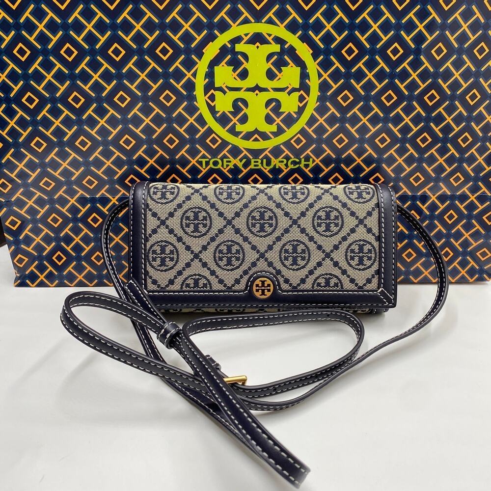 Tory Burch Navy and Cream Crossbody Wallet